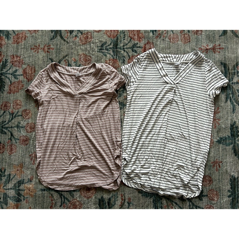 Old Navy Luxe  S Striped V Neck Knit Tops Neutral Casual 2 Pack Drapey Capsule